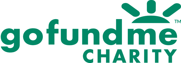 Go Fund me Logo, words written in green with the word charity written under the logo and above the word me is a graphic that looks like the sun