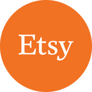 Etsy Logo, the word Etsy, in white on a orange circle background.