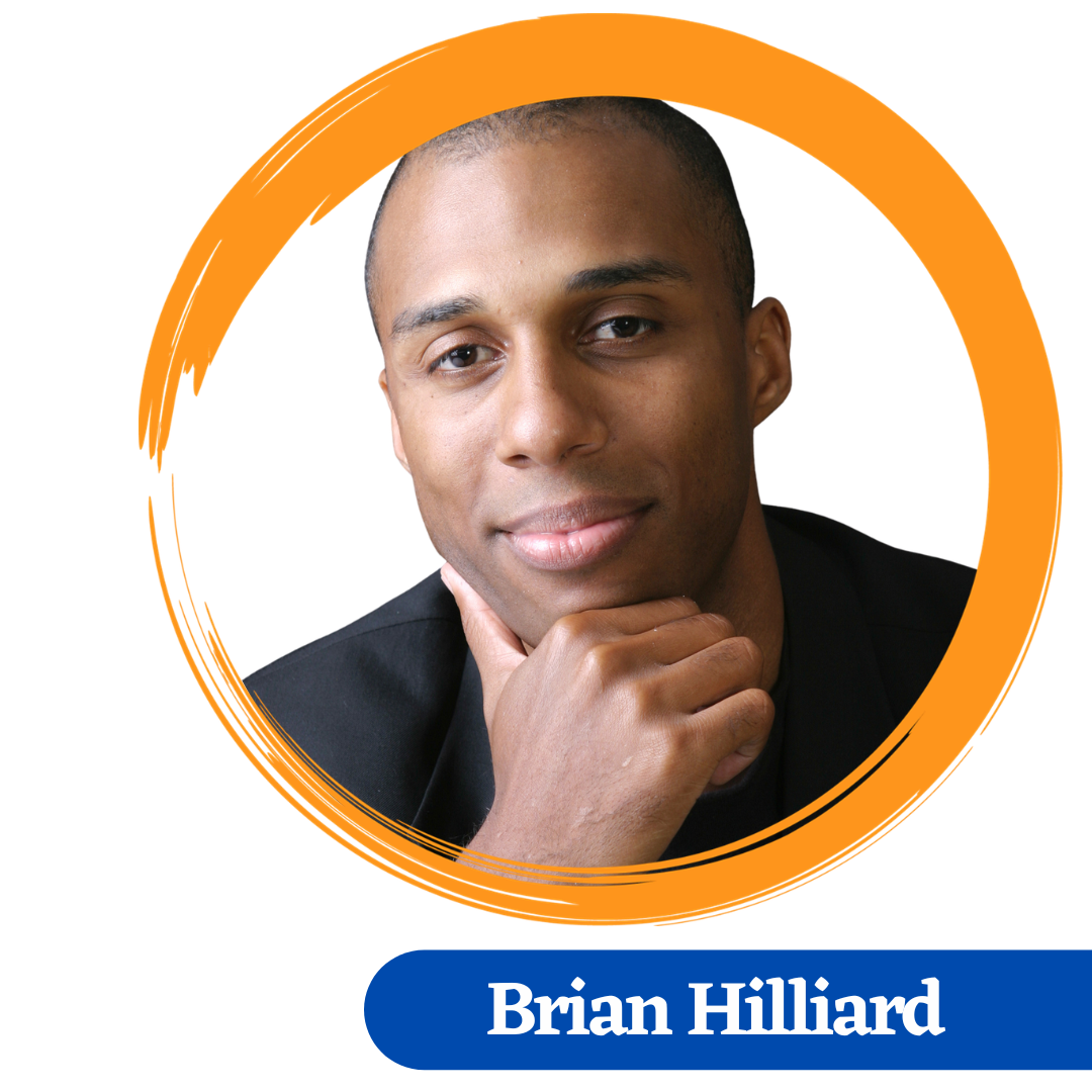 Brian Hilliard headshot, Brian is resting his chin onto his hand. He is wearing a black top.